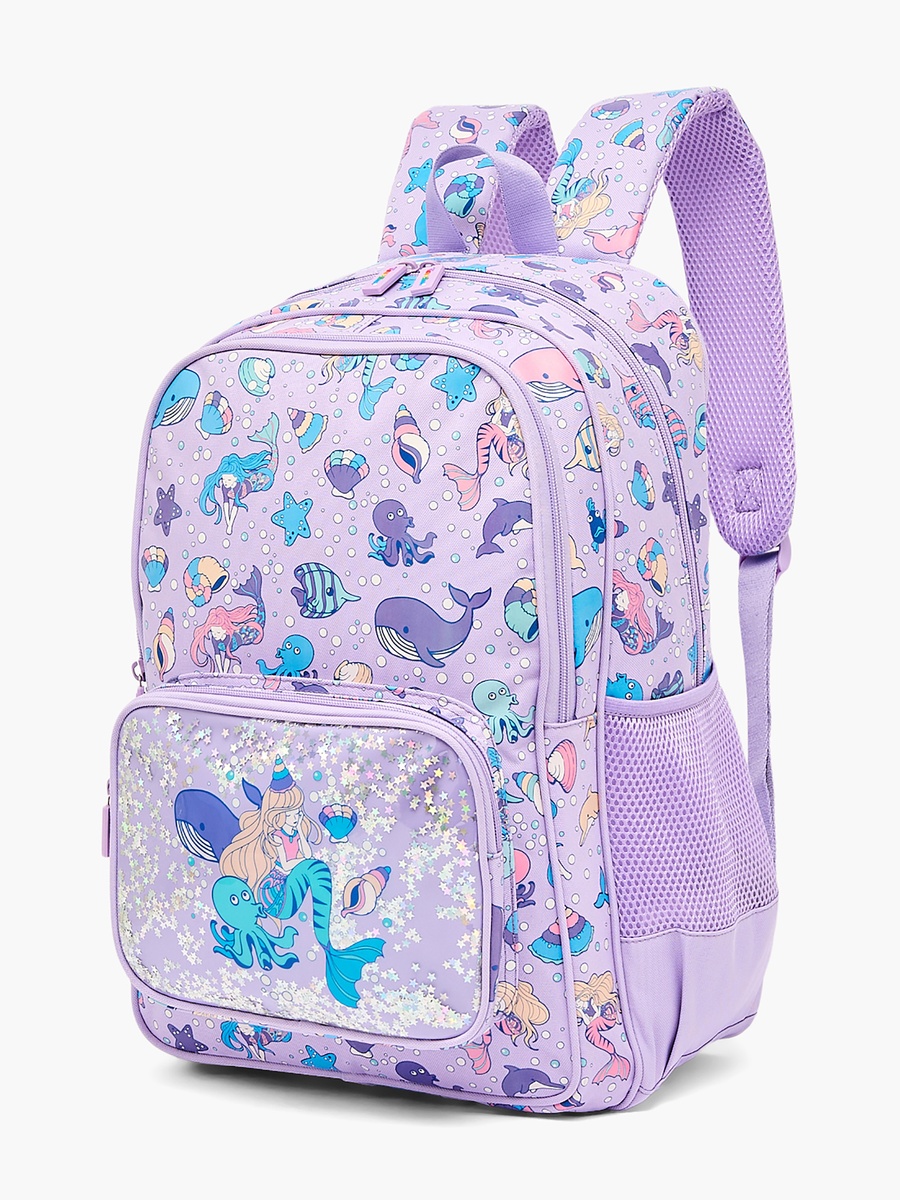 Mermaid Print Backpack with Adjustable Shoulder Straps - 17 inches