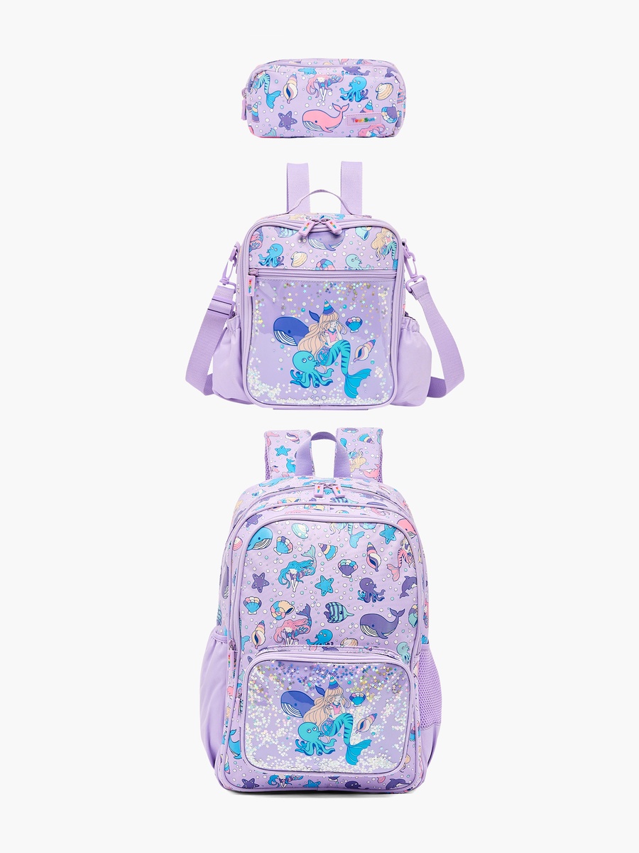Mermaid Print Backpack with Adjustable Shoulder Straps - 17 inches