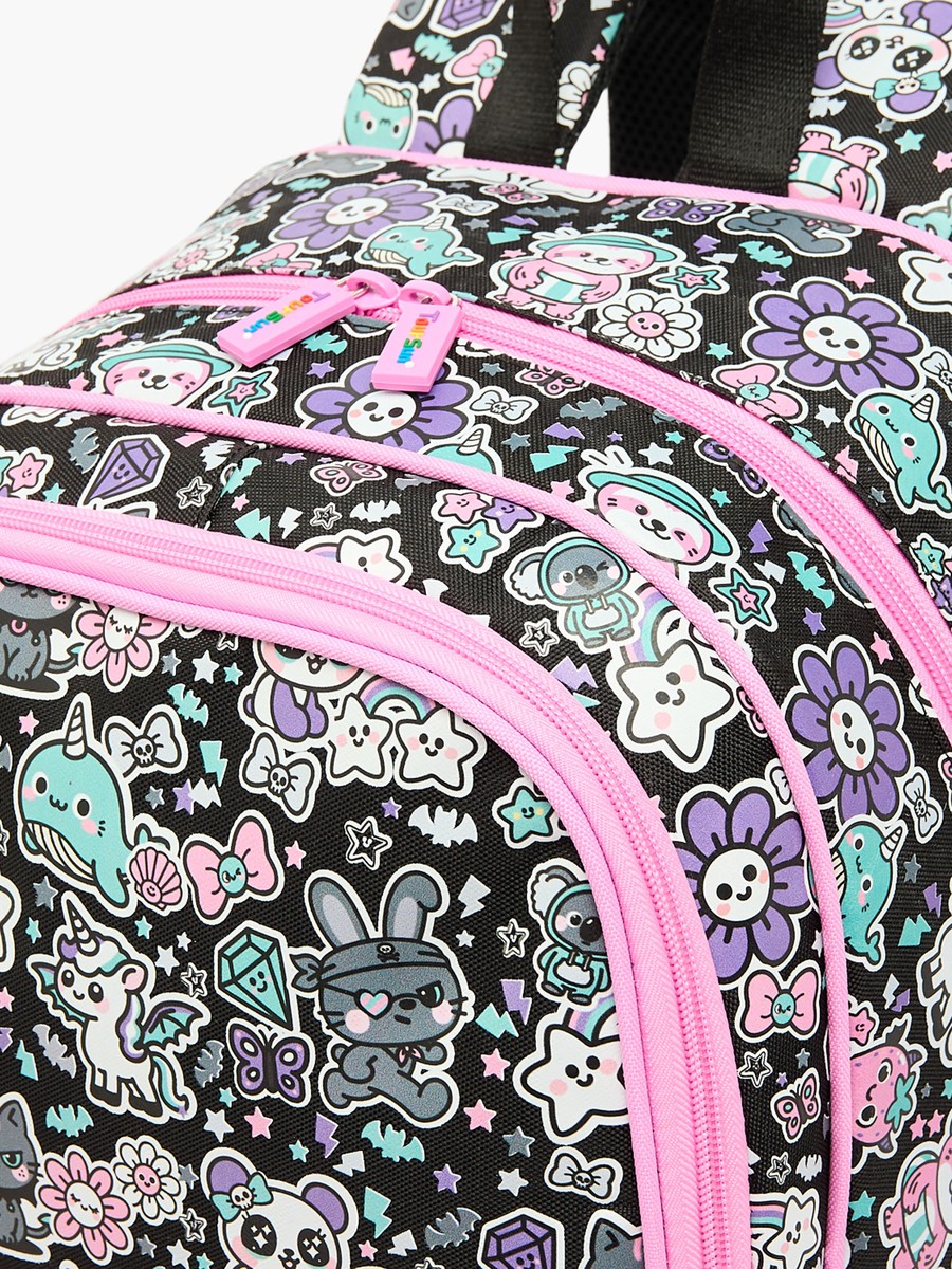 Star Glitter Print Backpack with Adjustable Shoulder Straps - 17 inches