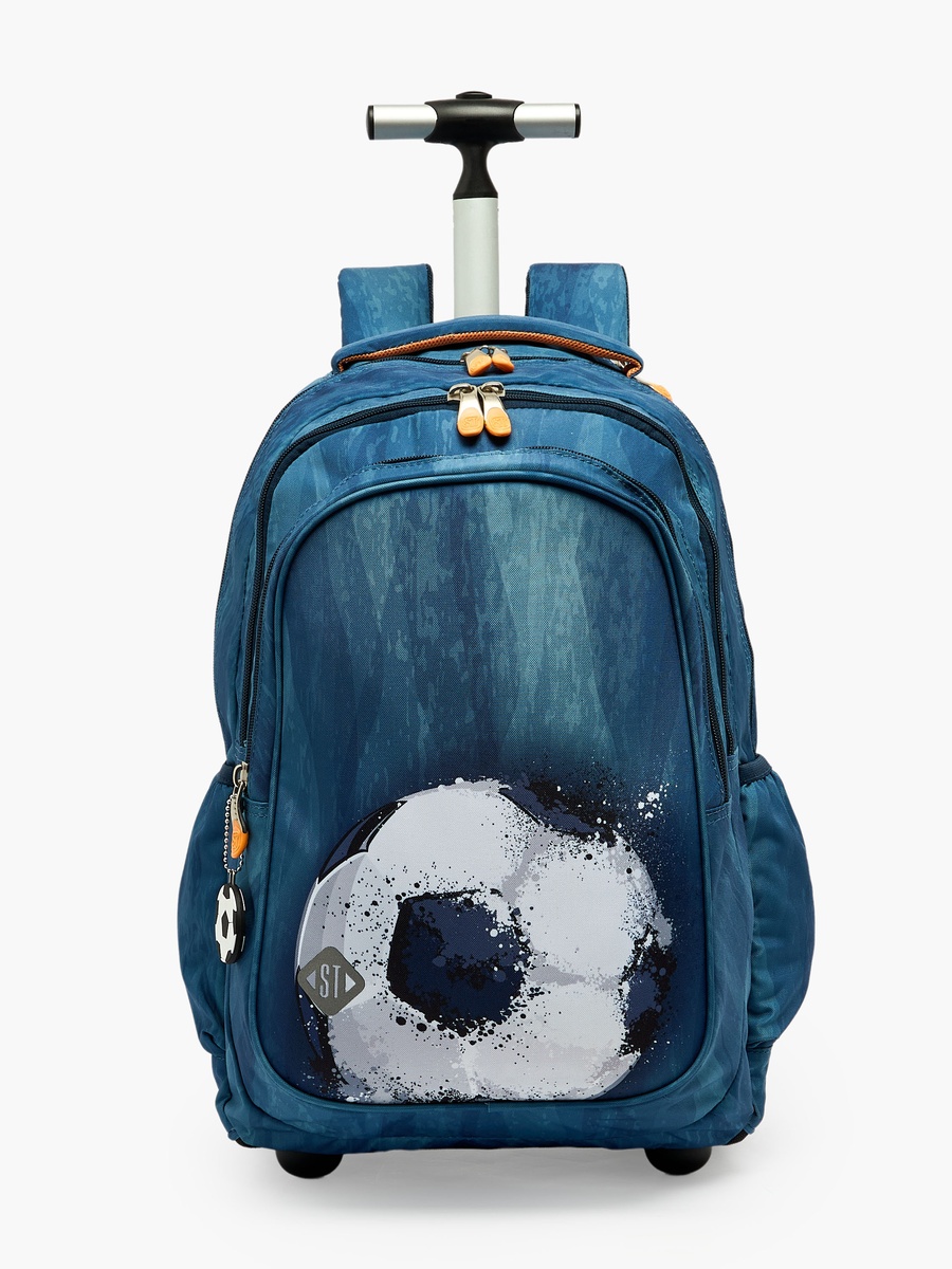 Football Print Trolley Bag with Water Bottle Pocket - 18 inches