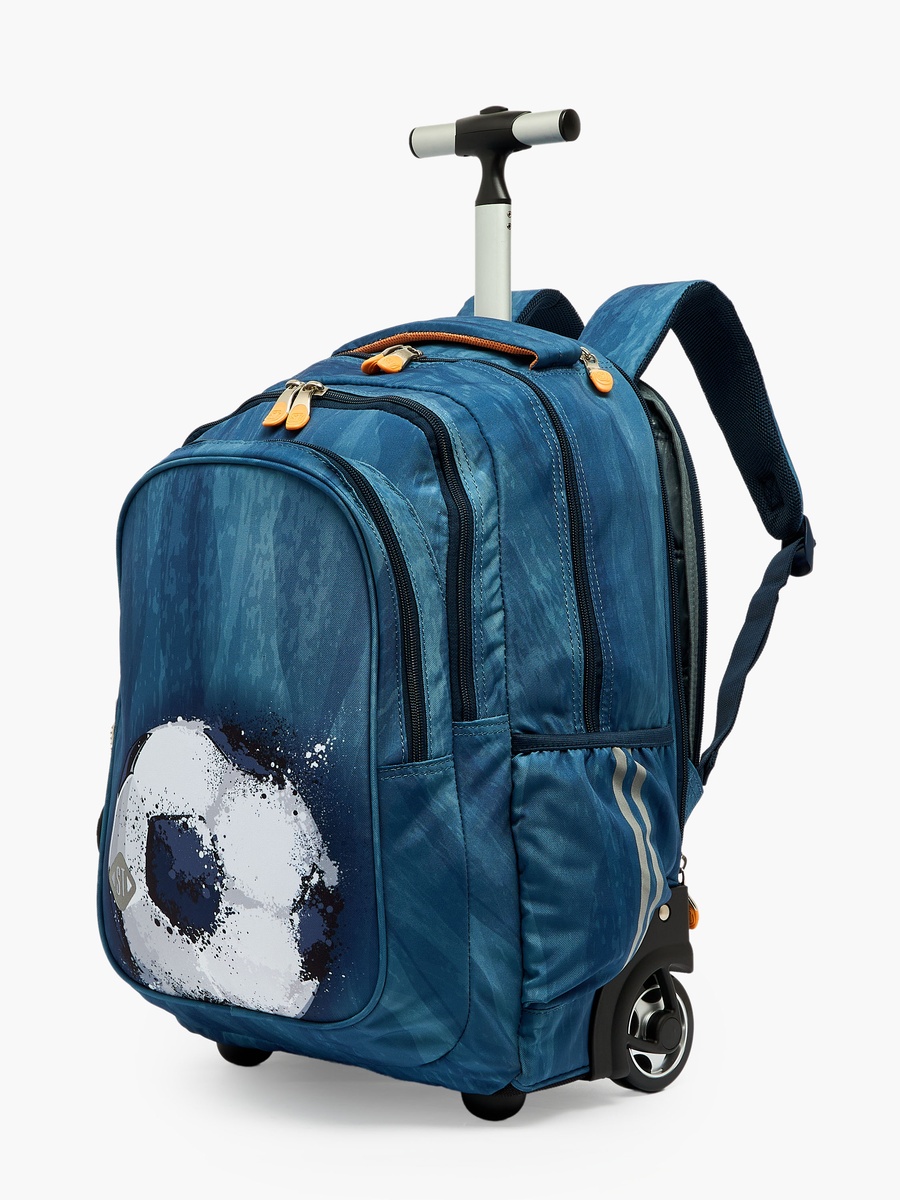 Football Print Trolley Bag with Water Bottle Pocket - 18 inches