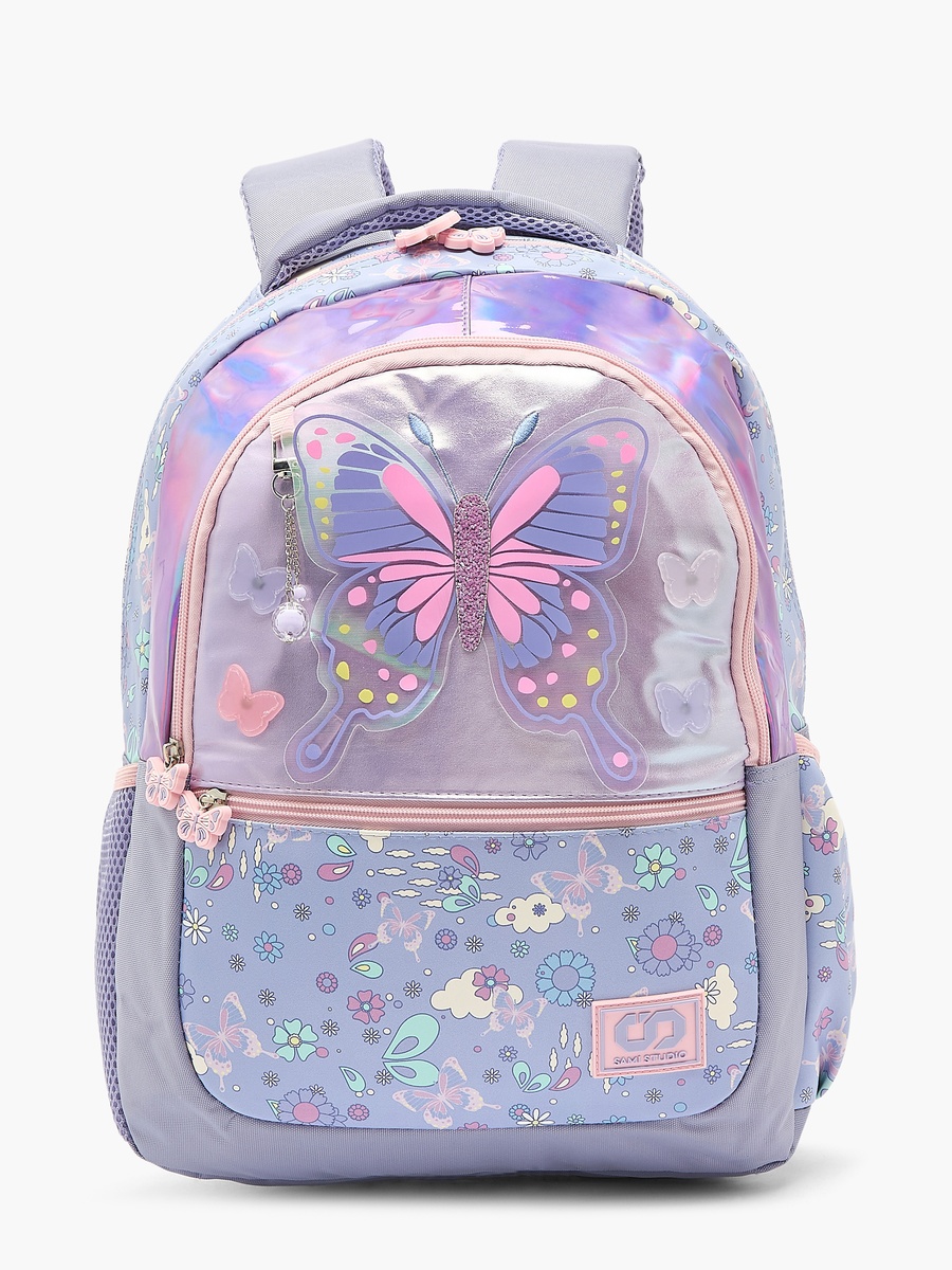 Butterfly Print Backpack with Padded Shoulder Strap - 17 inches