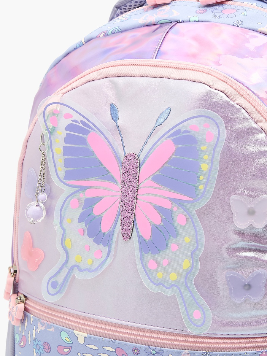 Butterfly Print Backpack with Padded Shoulder Strap - 17 inches