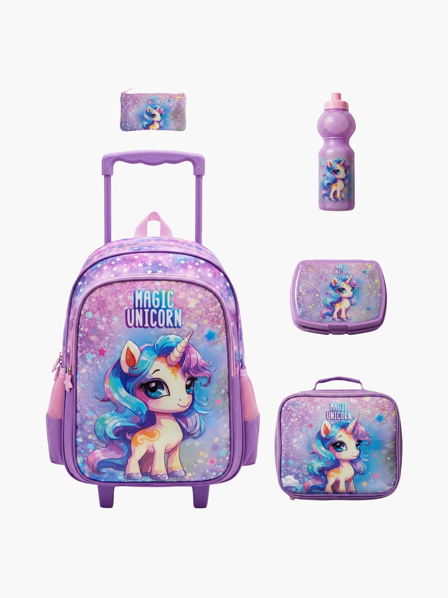 Unicorn 5-Piece School Trolley Backpack Set - 15 Inch
