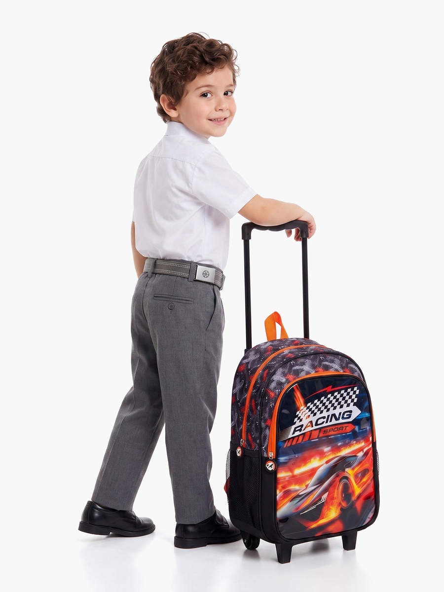 Car Racing 5-Piece School Trolley Backpack Set - 15 Inch