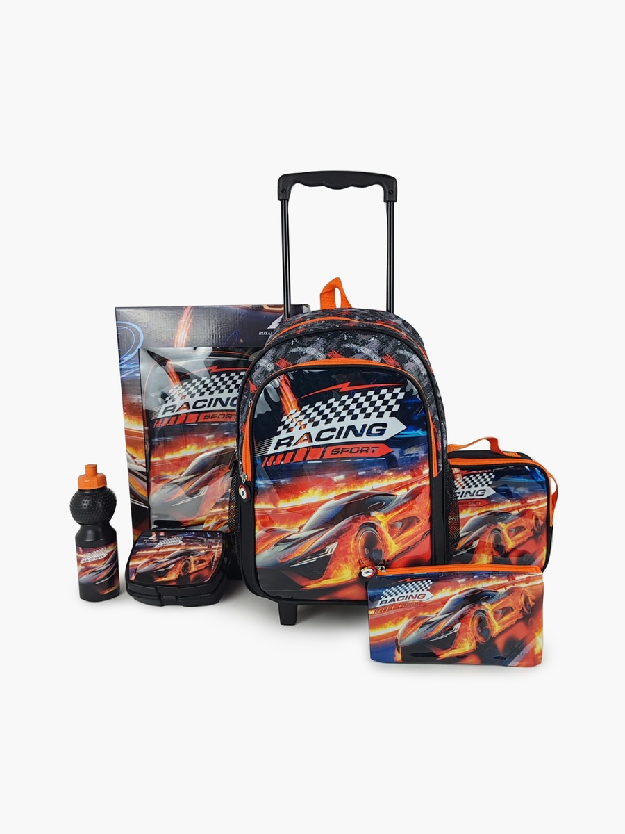 Car Racing 5-Piece School Trolley Backpack Set - 15 Inch