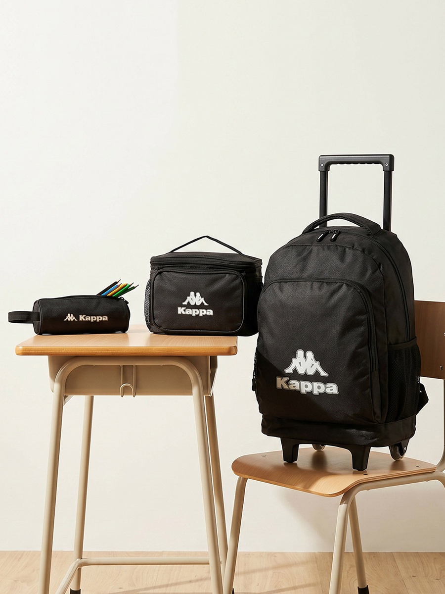Logo Print 3-Piece School Trolley Bag Set with Lunch Bag and Pencil Pouch