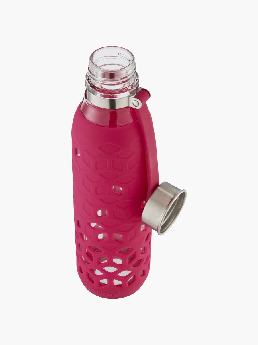 Textured Glass Water Bottle with Screw Spout and Leak Resistant Design - 590 ml