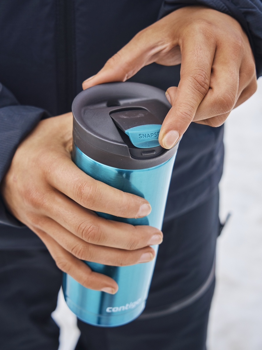 Plain Stainless Steel Travel Mug with Snap Spout and Leak Resistant Design - 470 ml