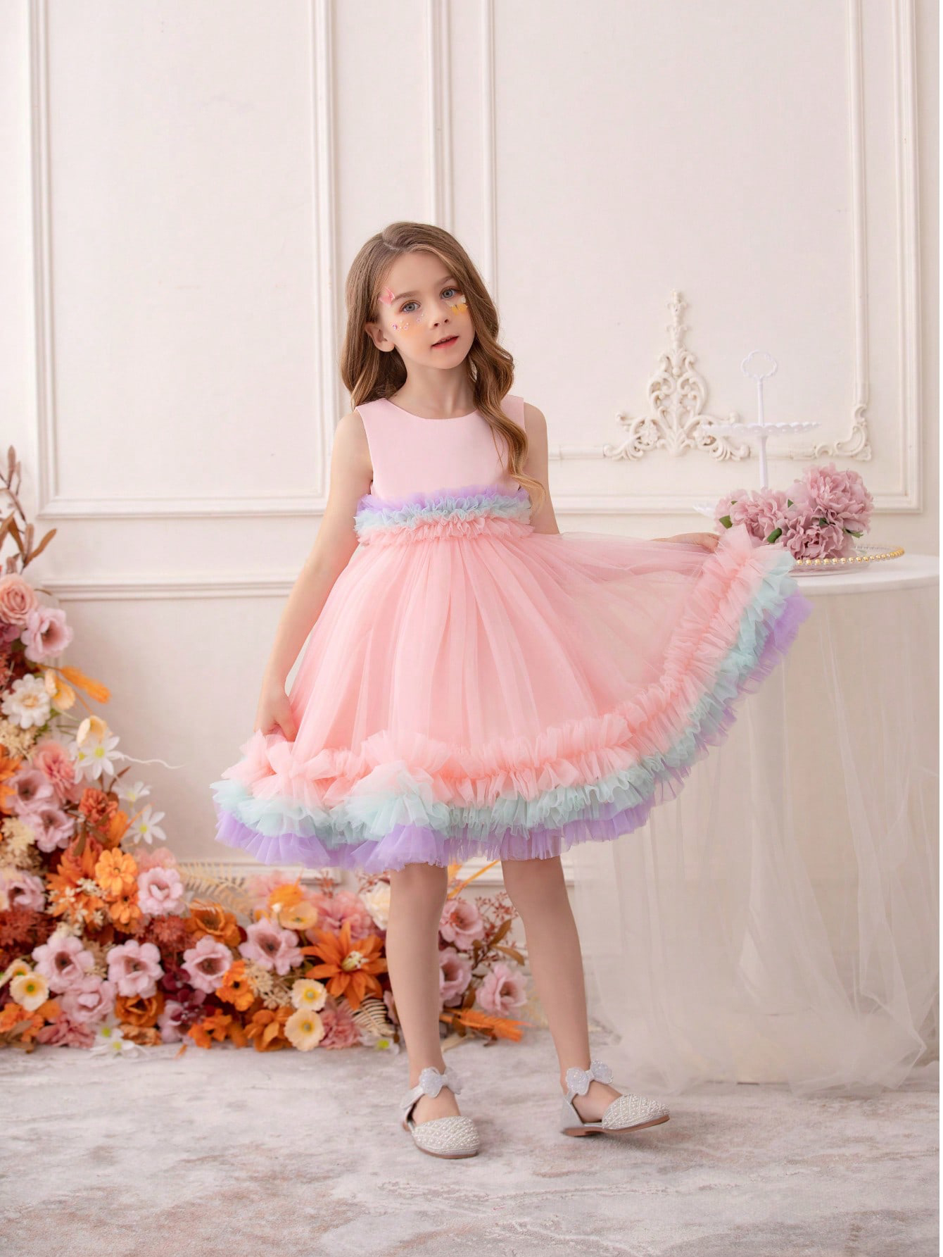 Girls Pastel Pink Knee-Length Swing Dress