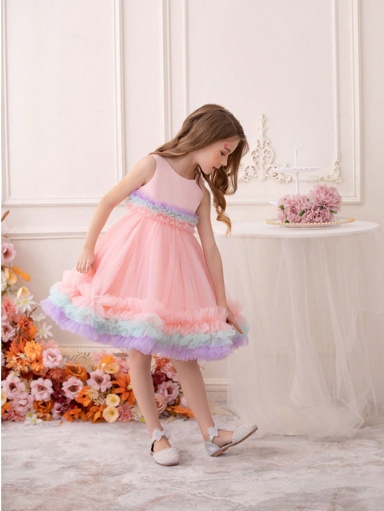 Girls Pastel Pink Knee-Length Swing Dress