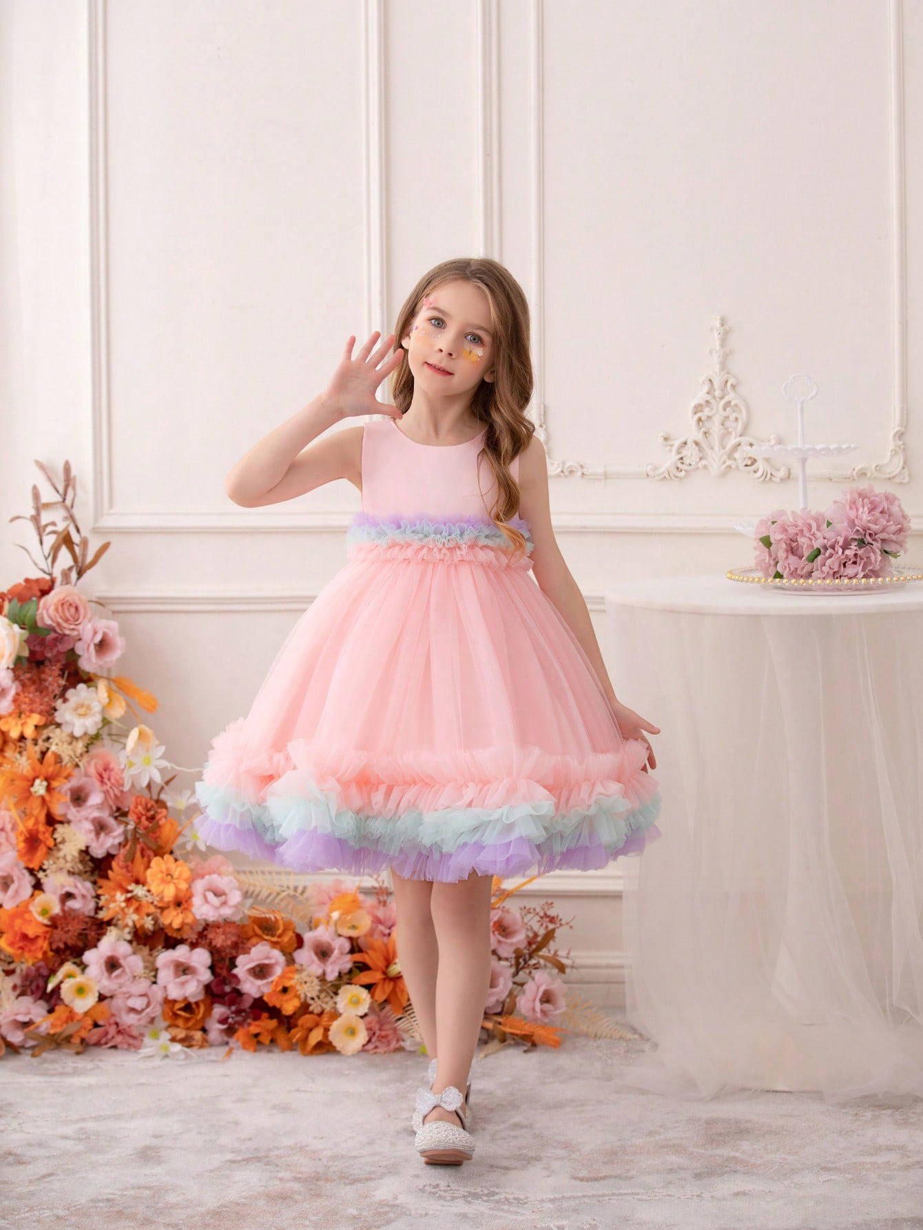 Girls Pastel Pink Knee-Length Swing Dress