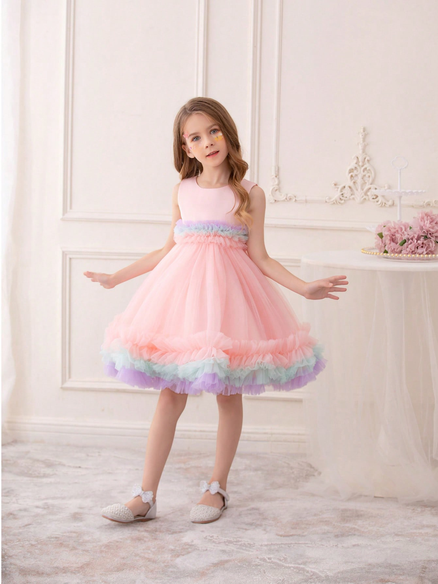 Girls Pastel Pink Knee-Length Swing Dress