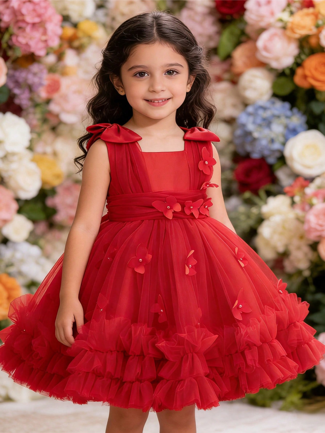 Burgundy Knee-Length Swing Dress for Girls - Occasion Wear