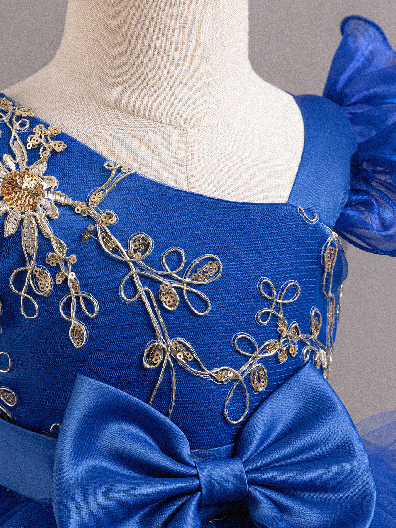 Blue Embroidered Round Neck Swing Dress