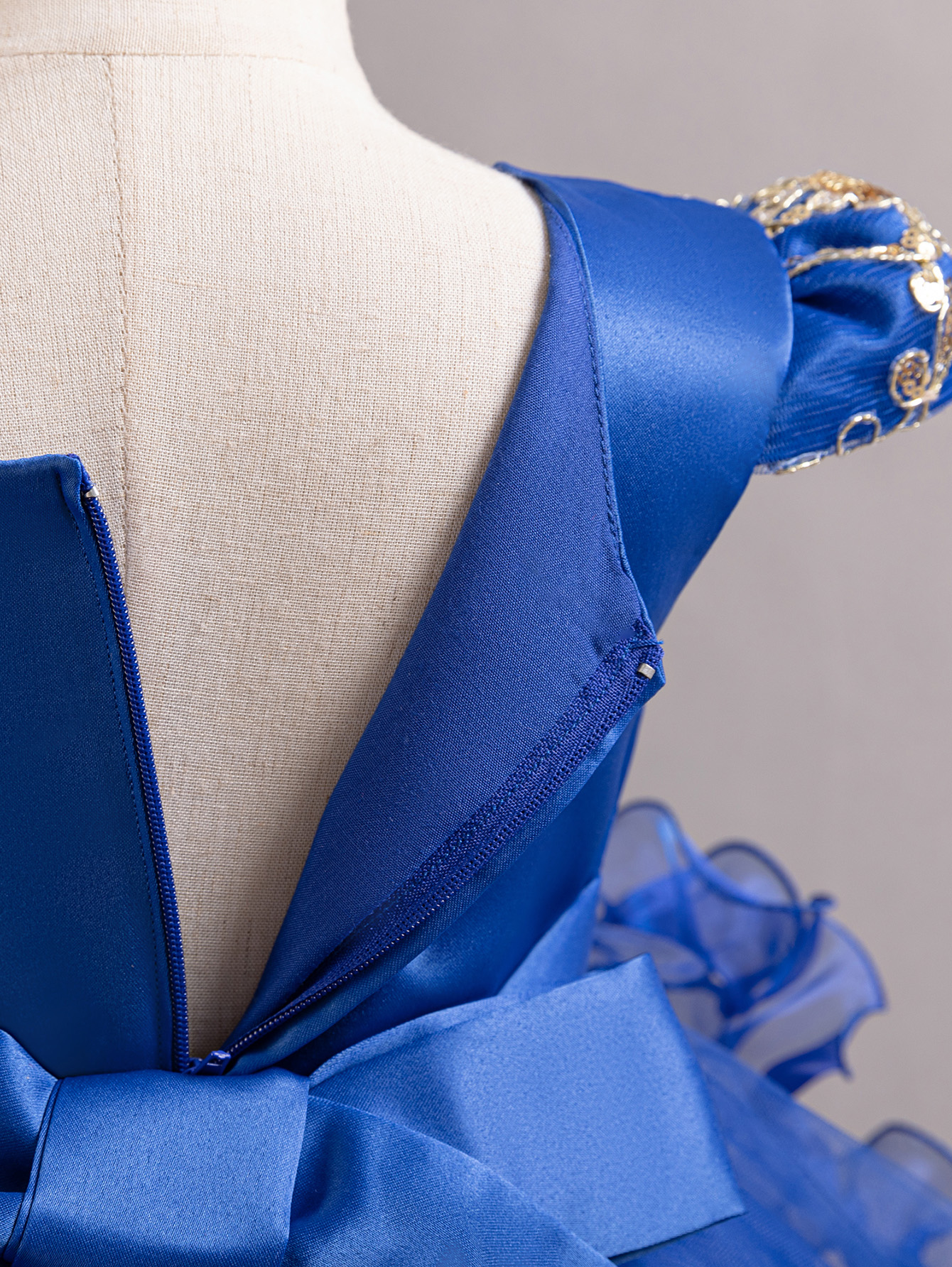 Blue Embroidered Round Neck Swing Dress