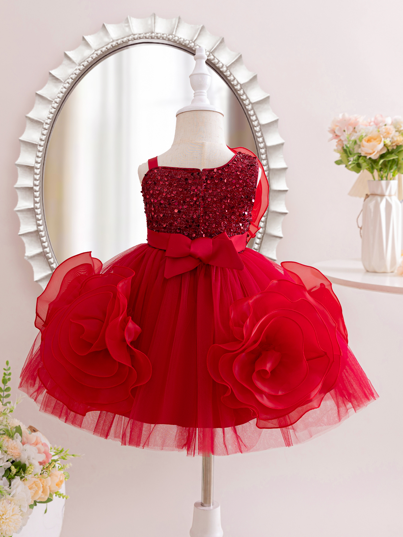 Burgundy Embroidered Square Neck Swing Dress