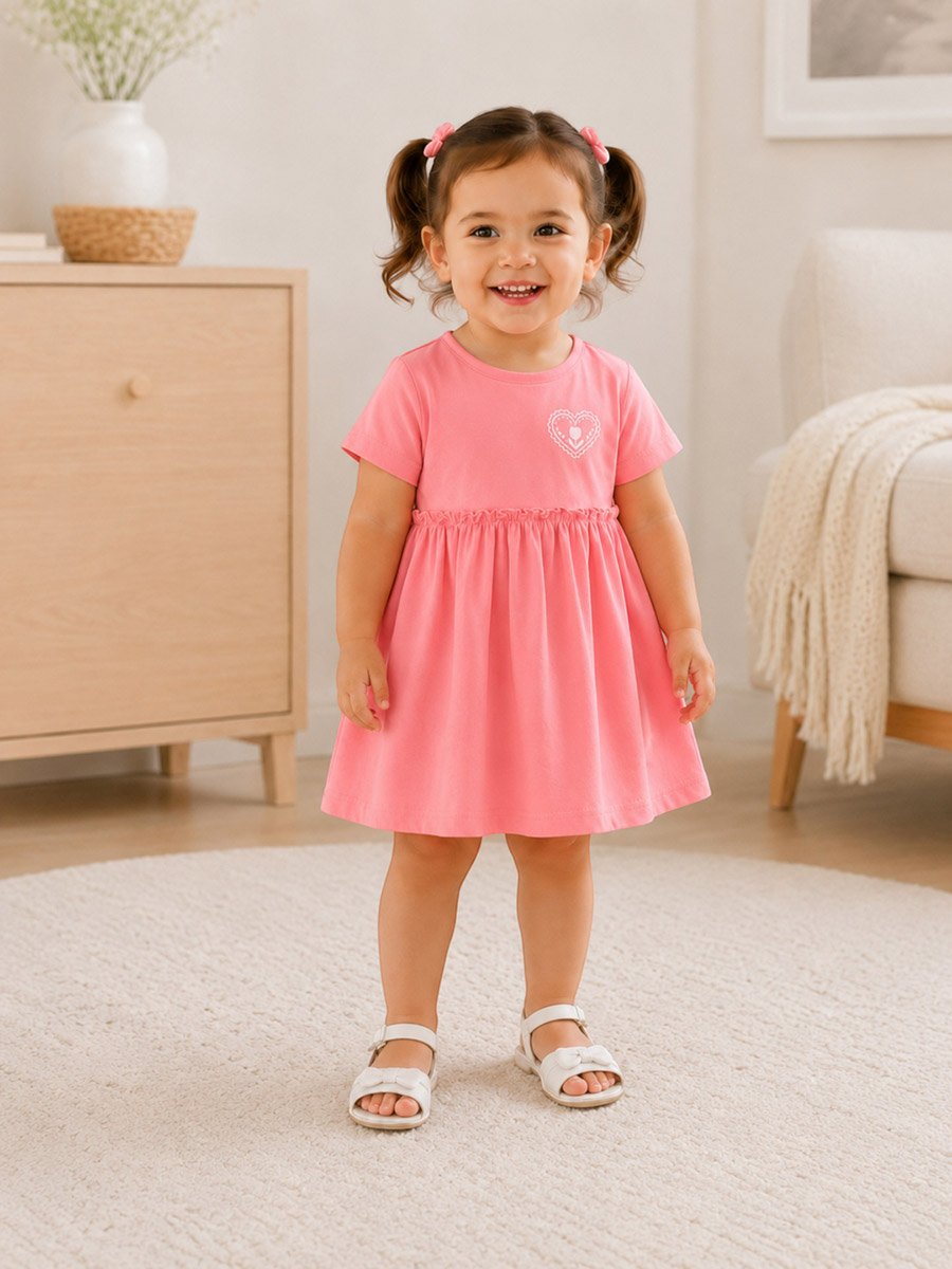 Baby Girls Flamingo Print and Solid Cotton Dress - Pack of 2
