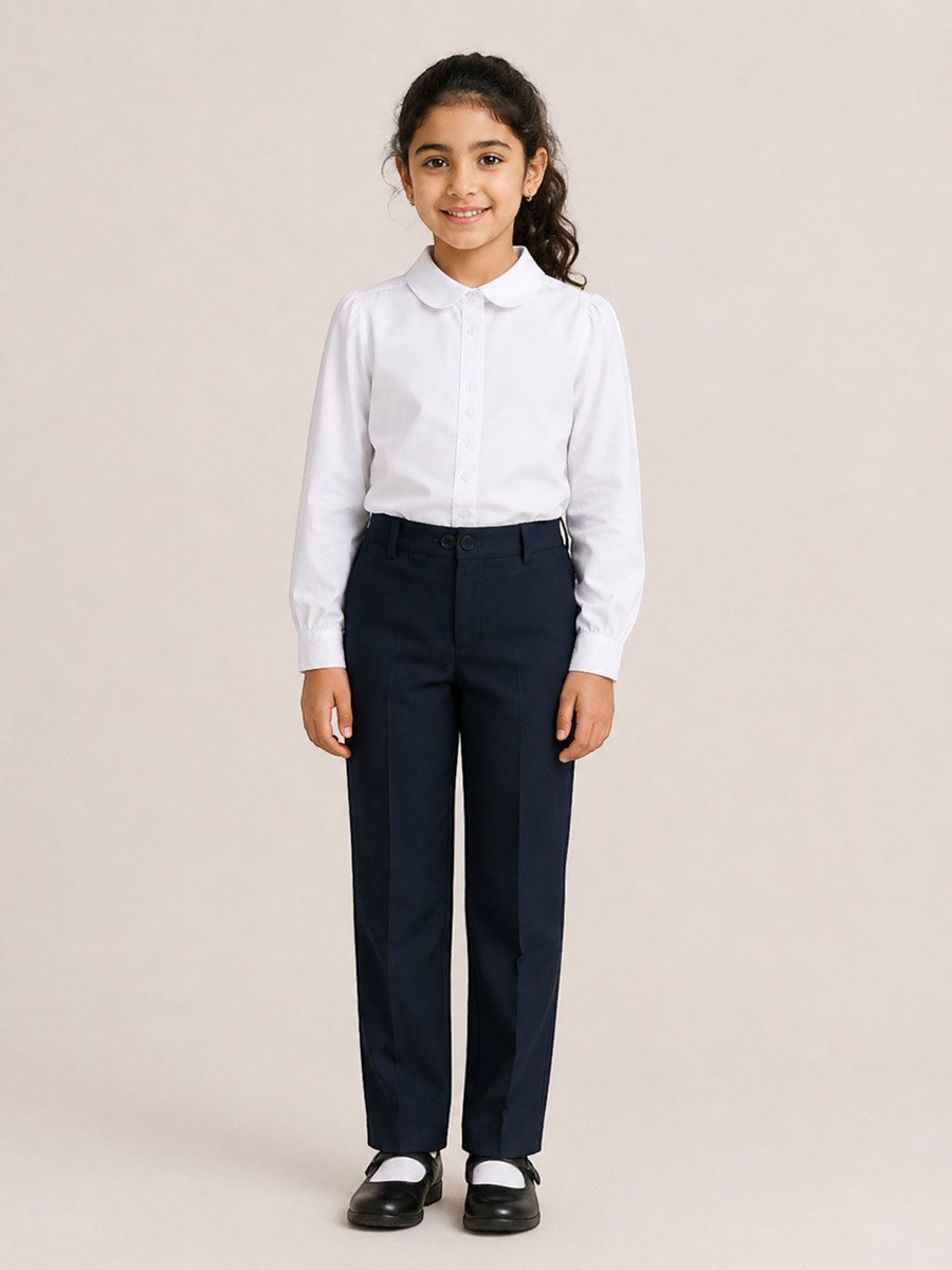 Girls White Long Sleeve Cotton Blend School Shirt