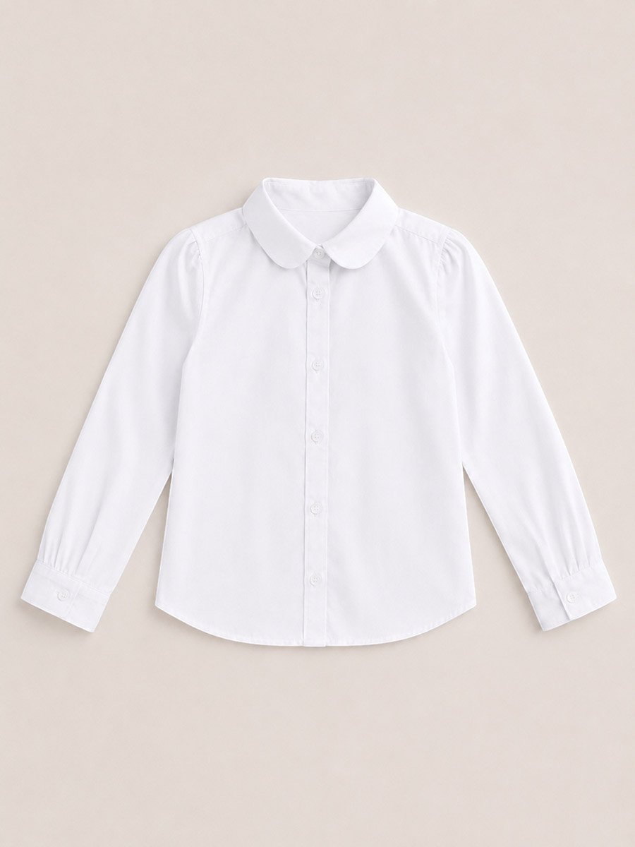 Girls White Cotton Blend Long Sleeve School Blouse