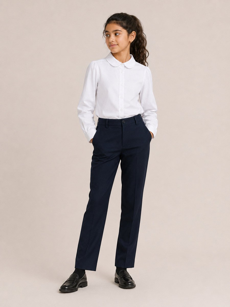 Girls White Cotton Blend Long Sleeve School Blouse