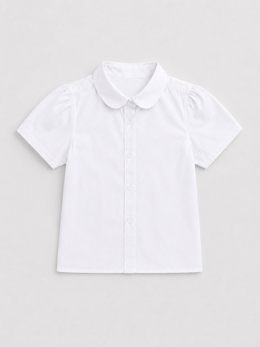 Girls White Short Sleeve Cotton Blend School Shirt