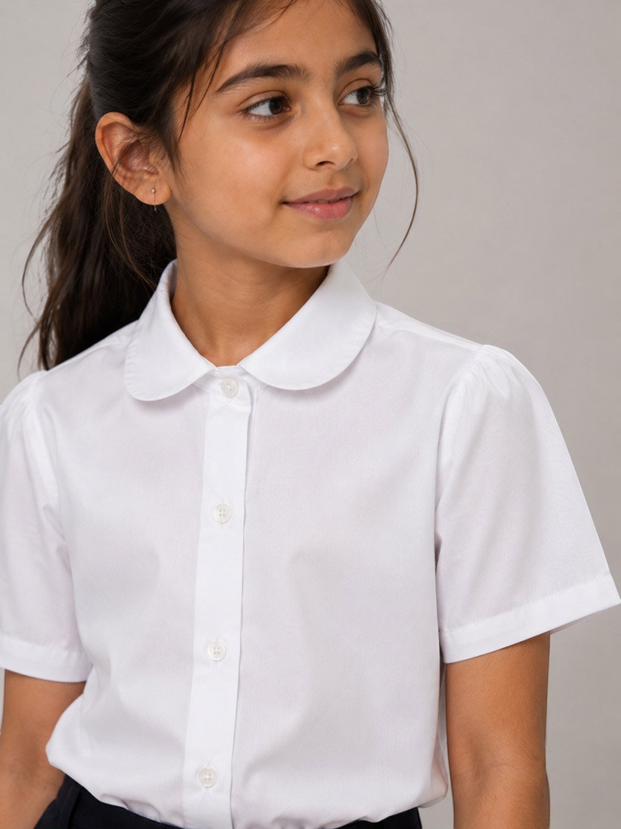 Girls White Short Sleeve Cotton Blend School Shirt