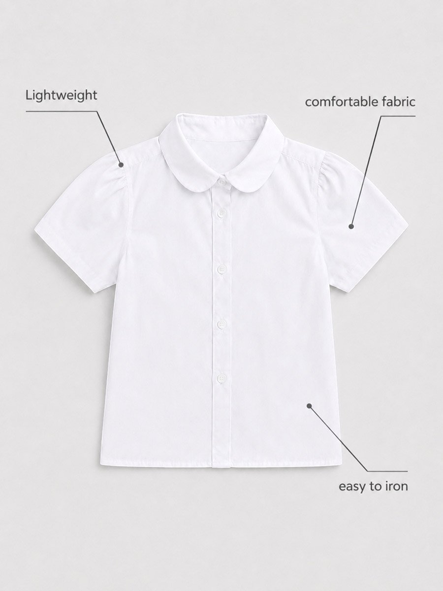 Girls White Cotton Blend Short Sleeve School Shirt