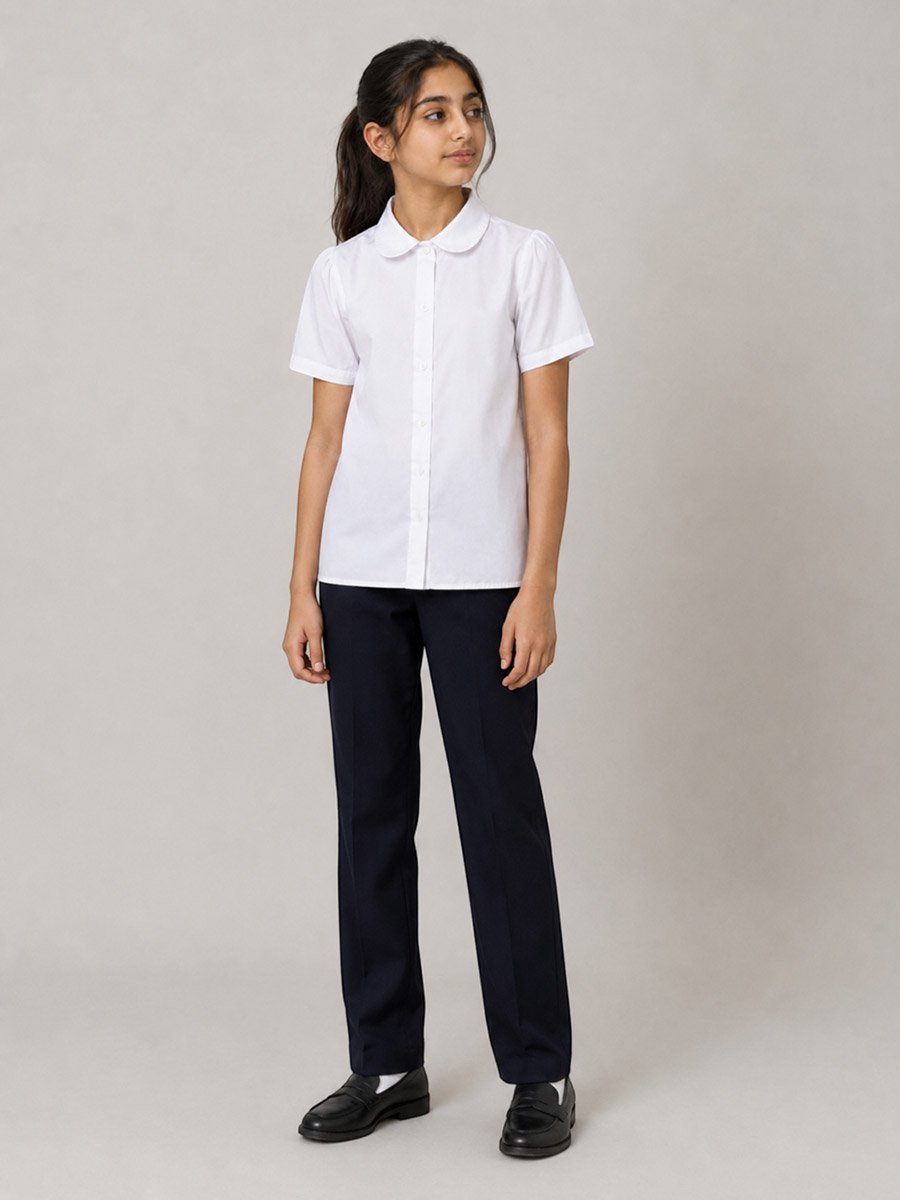 Girls White Cotton Blend Short Sleeve School Shirt