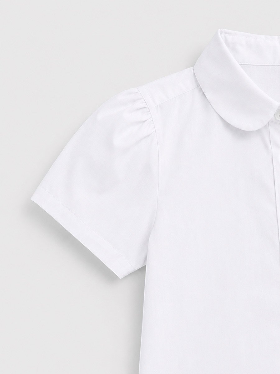 Girls White Cotton Blend Short Sleeve School Shirt