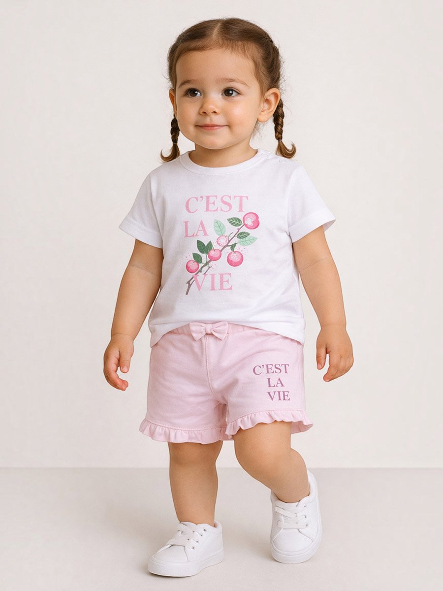 Cest La Vie Graphic T-Shirt and Ruffled Shorts Set