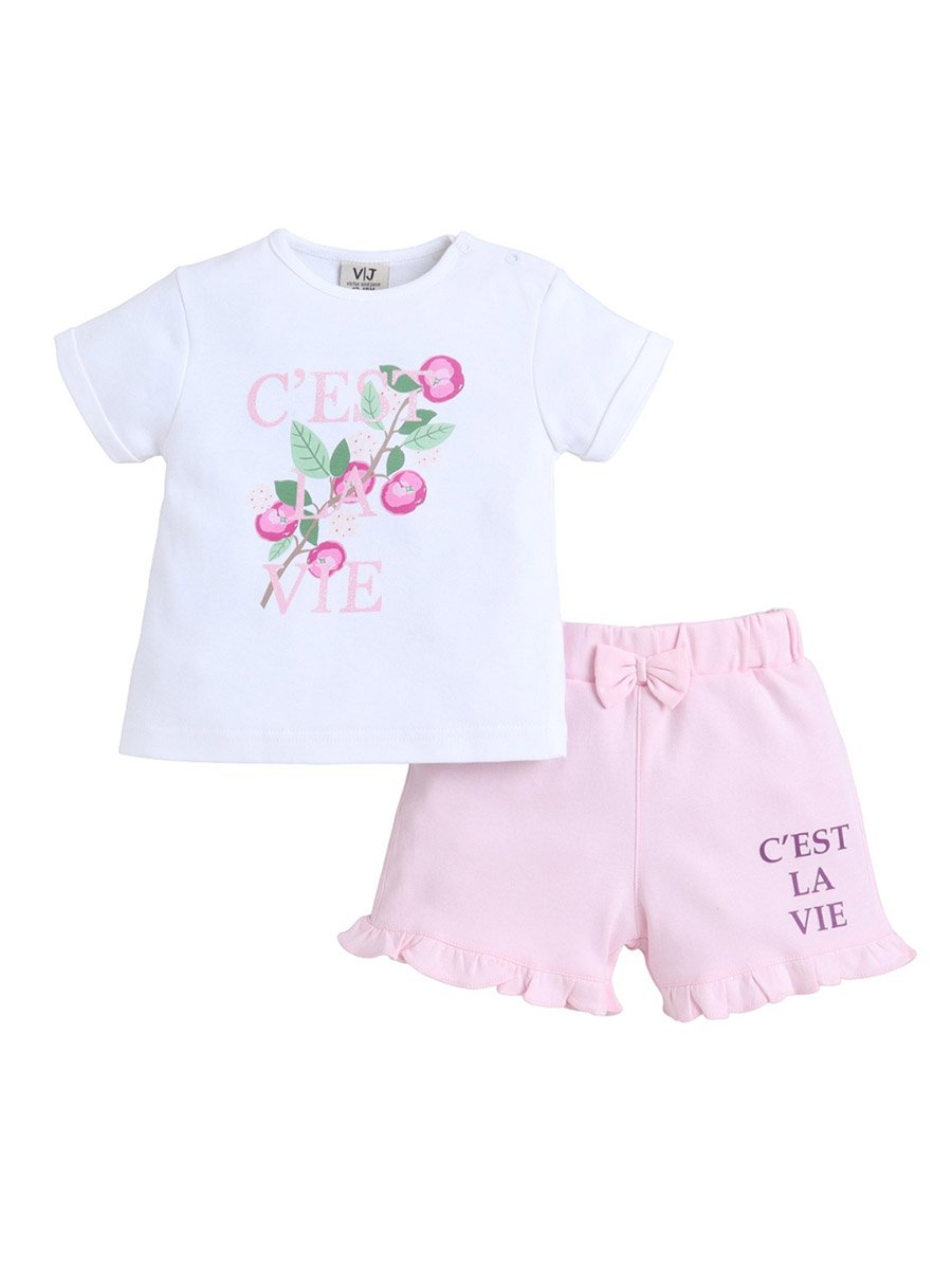 Cest La Vie Graphic T-Shirt and Ruffled Shorts Set