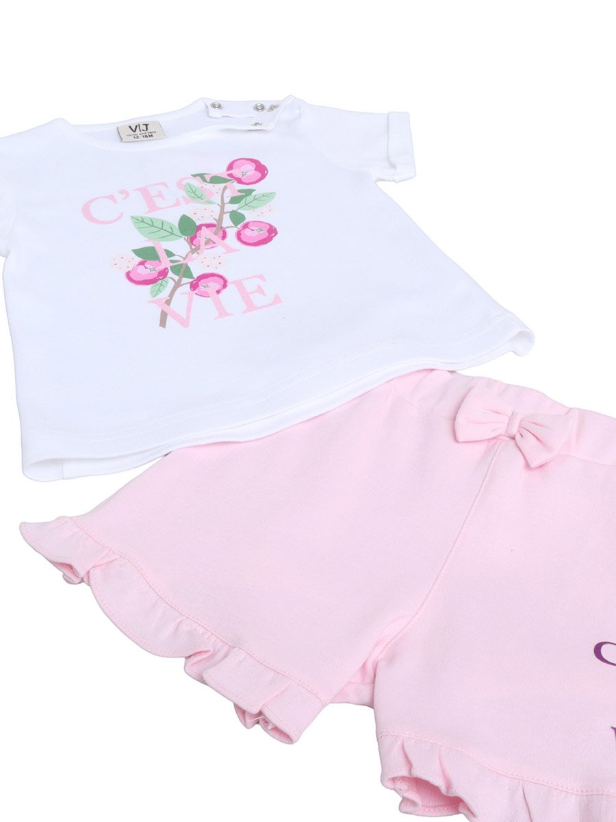 Cest La Vie Graphic T-Shirt and Ruffled Shorts Set