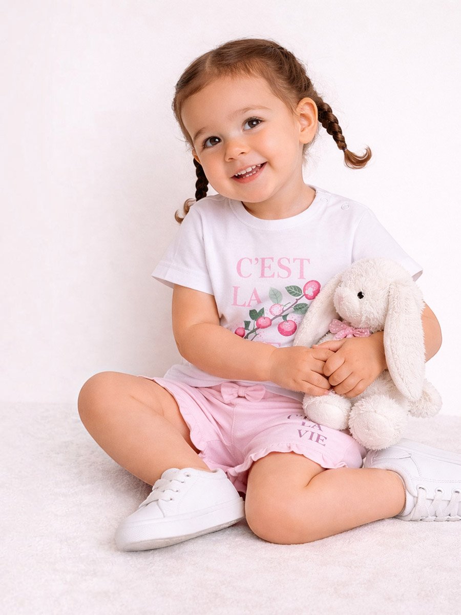 Cest La Vie Graphic T-Shirt and Ruffled Shorts Set