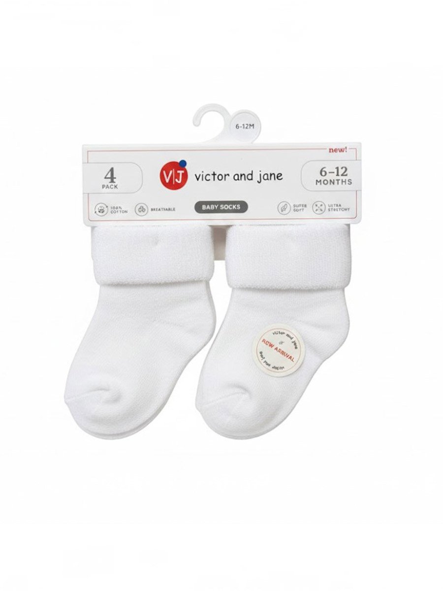 White Baby Plain Ankle Socks - 4 Pack