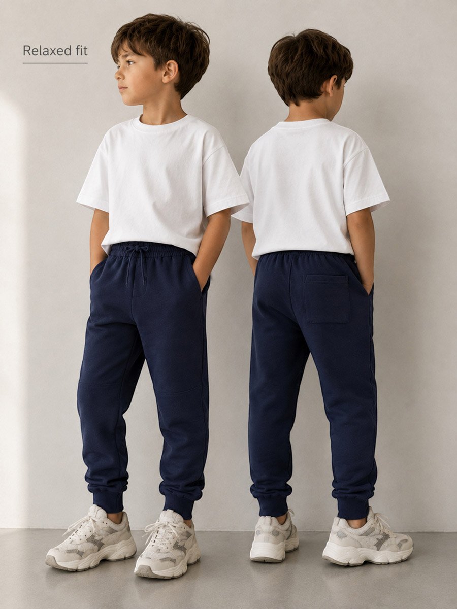 Boys Navy Blue Drawstring Relaxed Fit Joggers