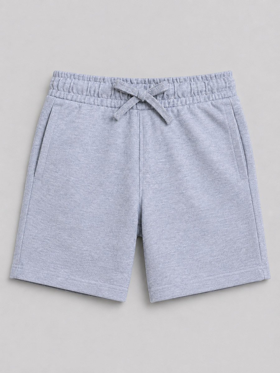 Kids Grey Cotton Knitted Plain Drawstring Shorts