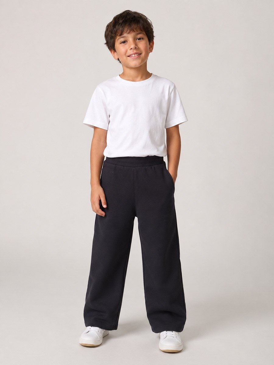 Kids Black Knitted Relaxed Fit Jogger Pants
