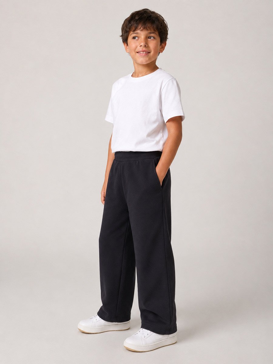 Kids Black Knitted Relaxed Fit Jogger Pants