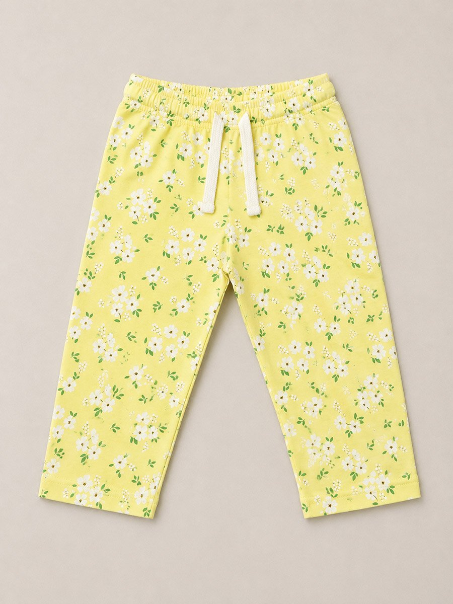 Yellow Cartoon and Floral Print Cotton Short Sleeve Pyjama Set