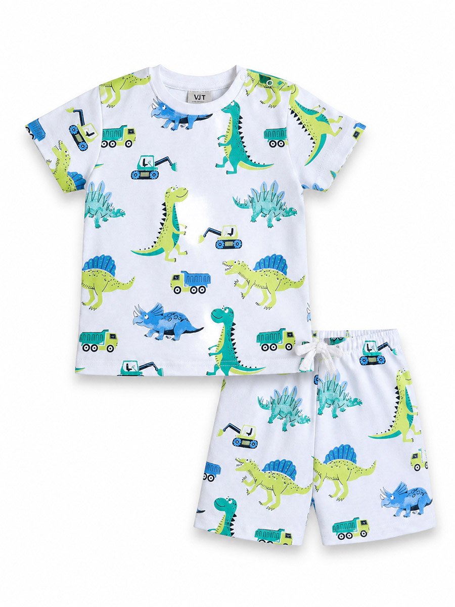 Boys Dino and Truck Print Cotton Shorts Pyjama Set