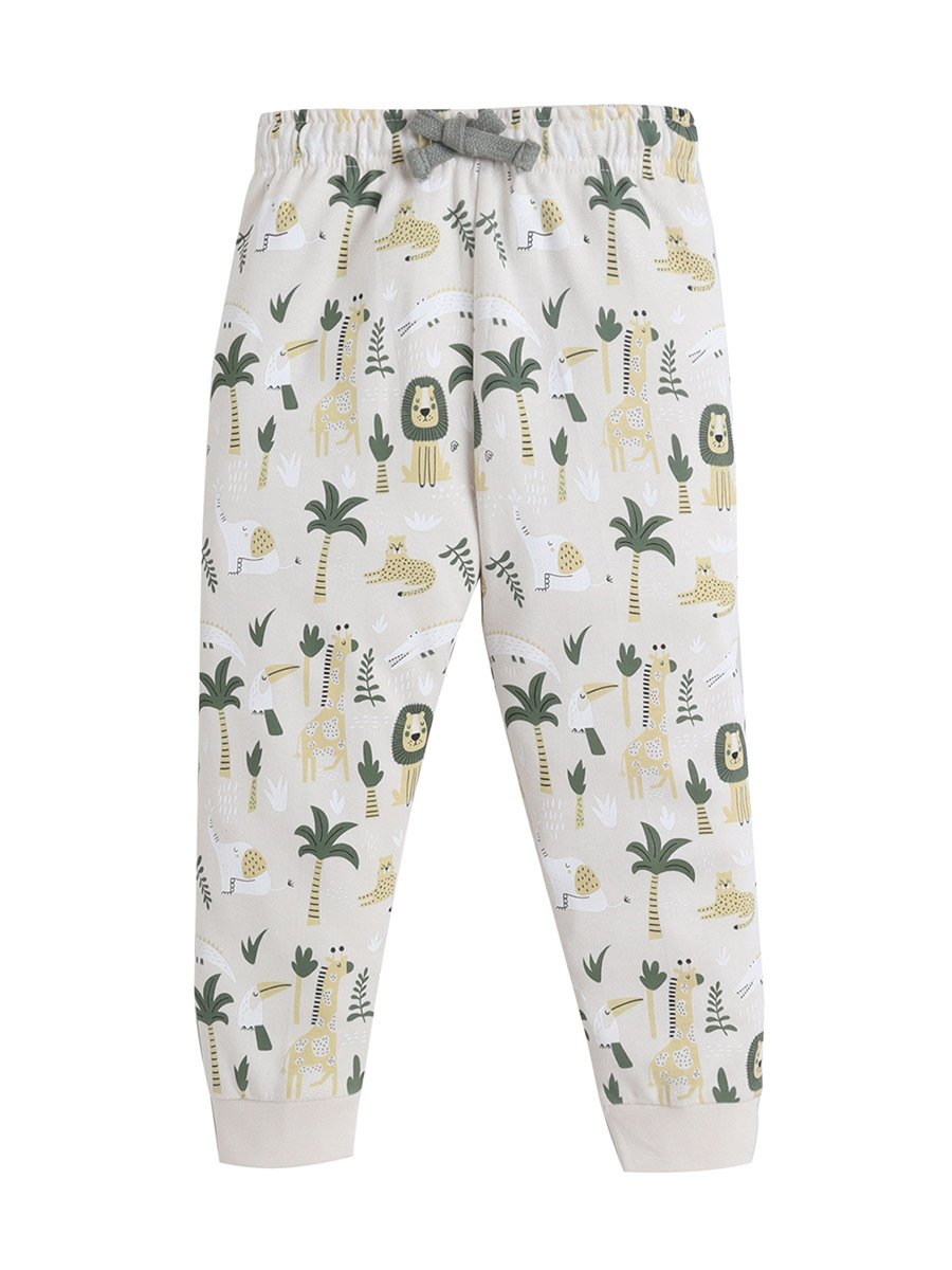 Boys Safari Lion Cotton Pyjama Set with Short Sleeve T-Shirt and Cuffed Pants