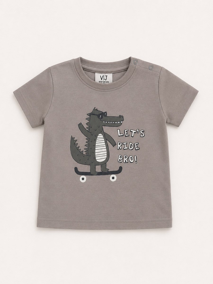 Boys Cotton Skater Gator Print Pyjama Set with Short Sleeve T-Shirt and Cuffed Pants
