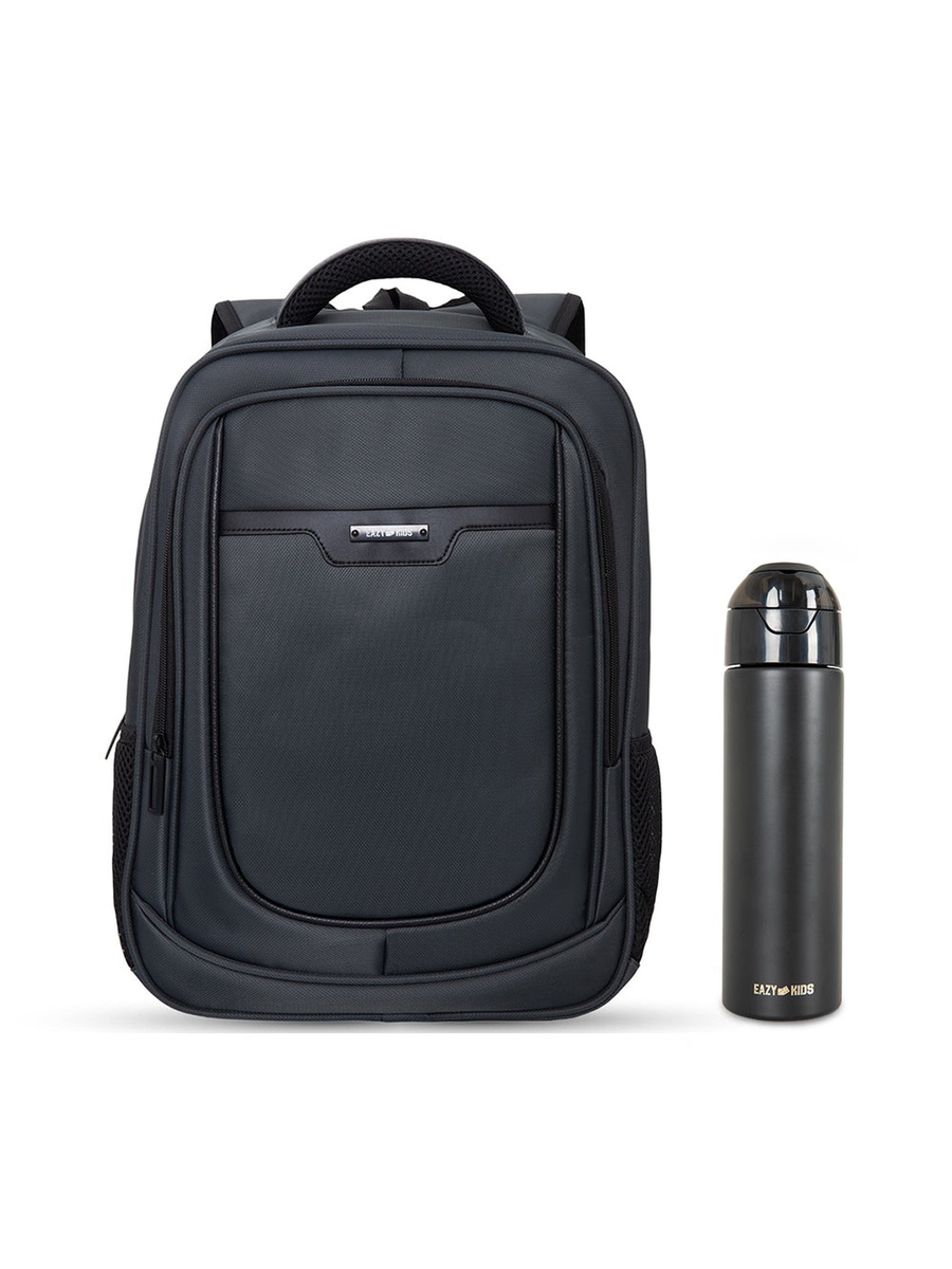 16-inch School Backpack with Laptop Sleeve and 640ml Insulated Stainless Steel Spray Water Bottle Set- Grey