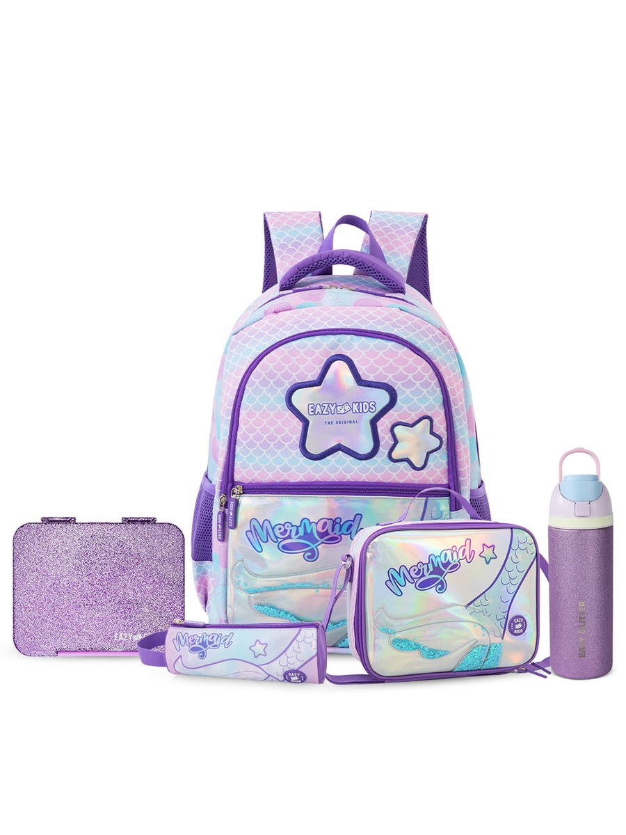 School Bag and Pencil Bag and Lunch Bag with SS Bottle and Convertible Lunch Box - 16 Inch