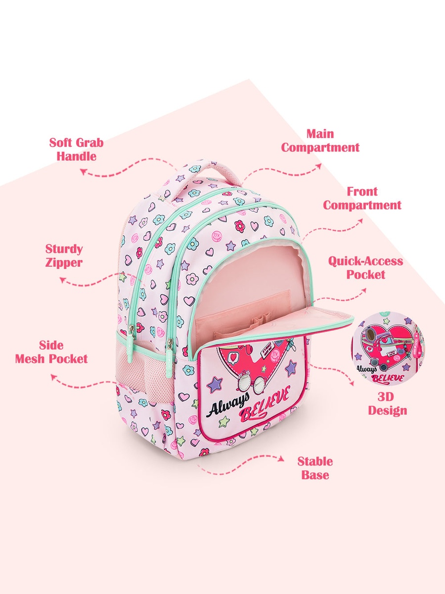 3-Piece School Bag Set with Laptop Compartment - Always Believe - Pink - 17 Inch