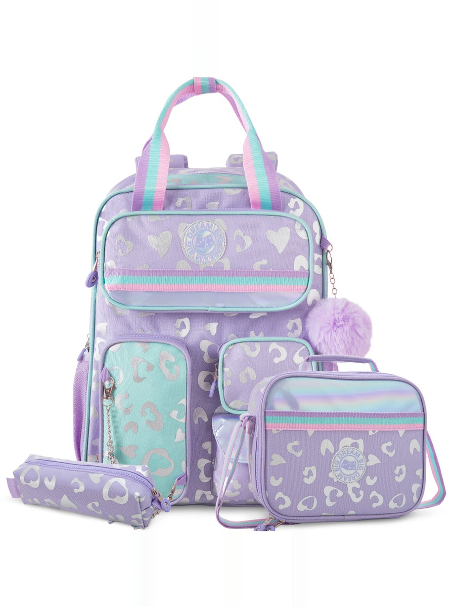 3-Piece School Backpack with Lunch Bag and Pencil Case - Purple - 17 Inch
