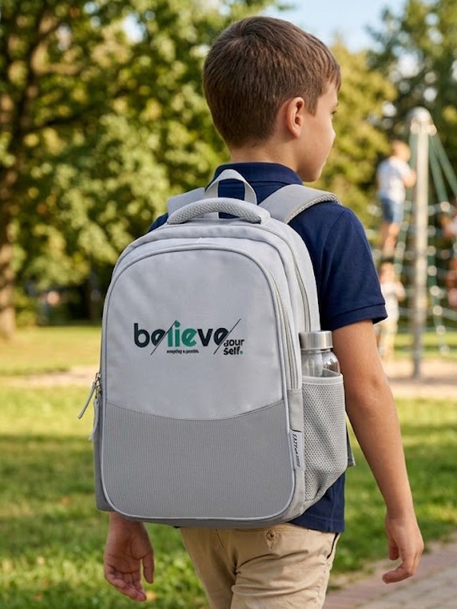 Lightweight School Bag with Laptop Sleeve - Believe Yourself - Grey - 15.3 Inch