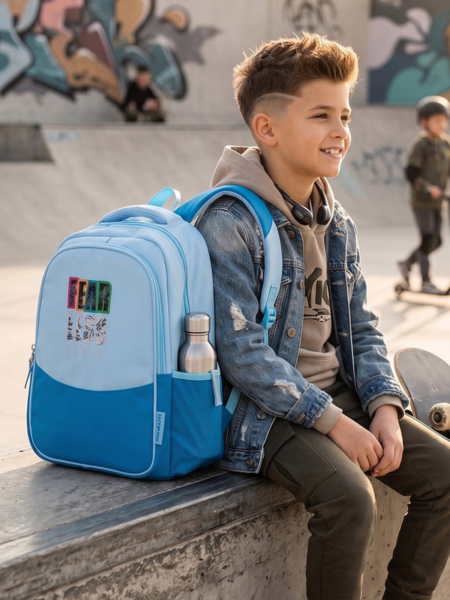 Lightweight School Bag with Laptop Sleeve - Fearless - Blue - 15.3 Inch