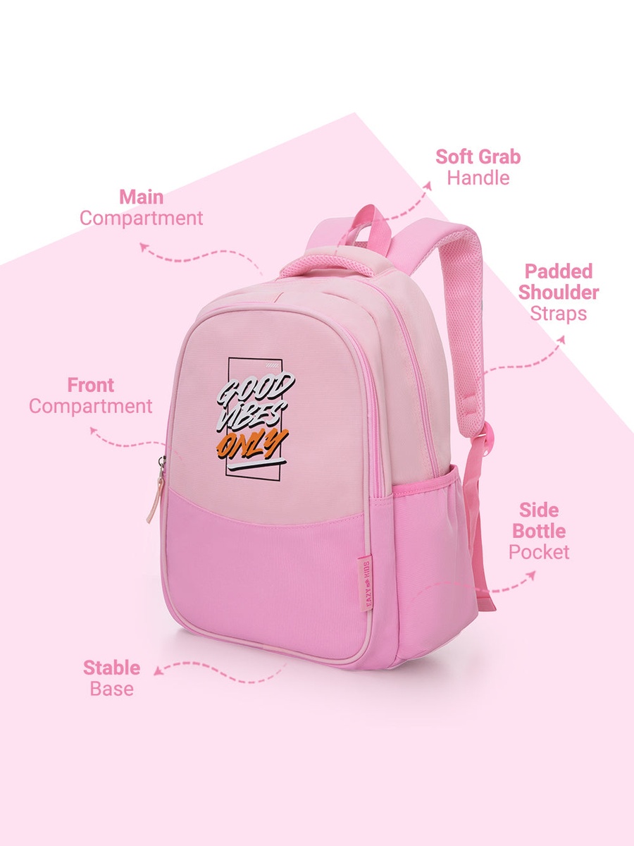 Lightweight School Bag with Laptop Sleeve - Good Vibes - Pink - 15.3 Inch